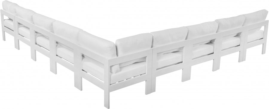 Meridian Furniture - Nizuc 150" Water Resistant Fabric Upholstered Outdoor Patio 9 Piece Modular Sectional - 375White-Sec9A - GreatFurnitureDeal