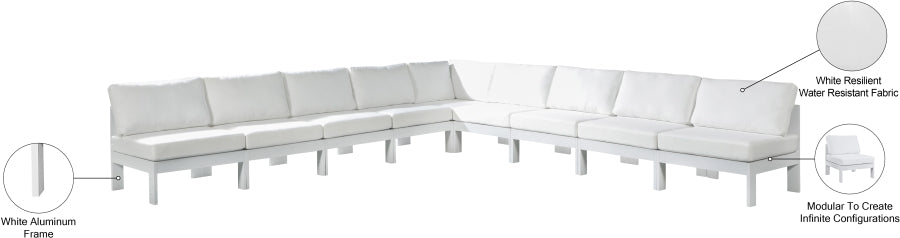 Meridian Furniture - Nizuc 150" Water Resistant Fabric Upholstered Outdoor Patio 9 Piece Modular Sectional - 375White-Sec9A - GreatFurnitureDeal