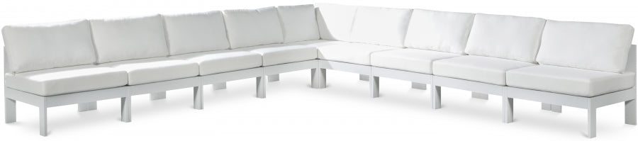 Meridian Furniture - Nizuc 150" Water Resistant Fabric Upholstered Outdoor Patio 9 Piece Modular Sectional - 375White-Sec9A - GreatFurnitureDeal