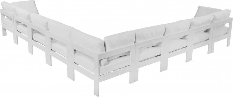 Meridian Furniture - Nizuc 150" Water Resistant Fabric Upholstered Outdoor Patio 9 Piece Modular Sectional - 375White-Sec9B - GreatFurnitureDeal
