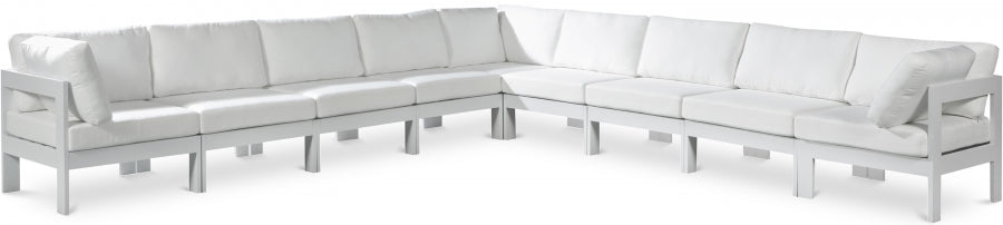 Meridian Furniture - Nizuc 150" Water Resistant Fabric Upholstered Outdoor Patio 9 Piece Modular Sectional - 375White-Sec9B - GreatFurnitureDeal