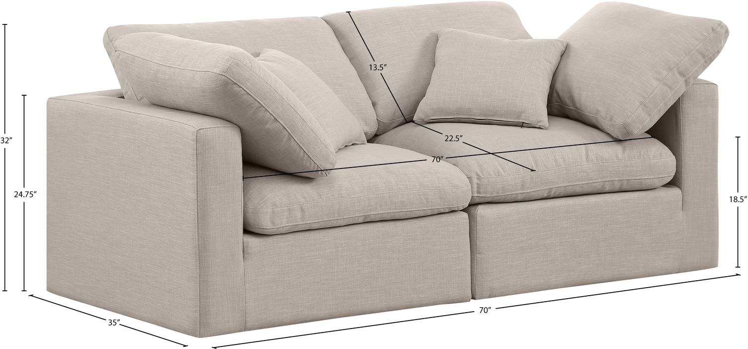 Meridian Furniture - Indulge 70" Beige Linen Textured Fabric Upholstered 2pc. Loveseat - 141Beige-S70 - GreatFurnitureDeal
