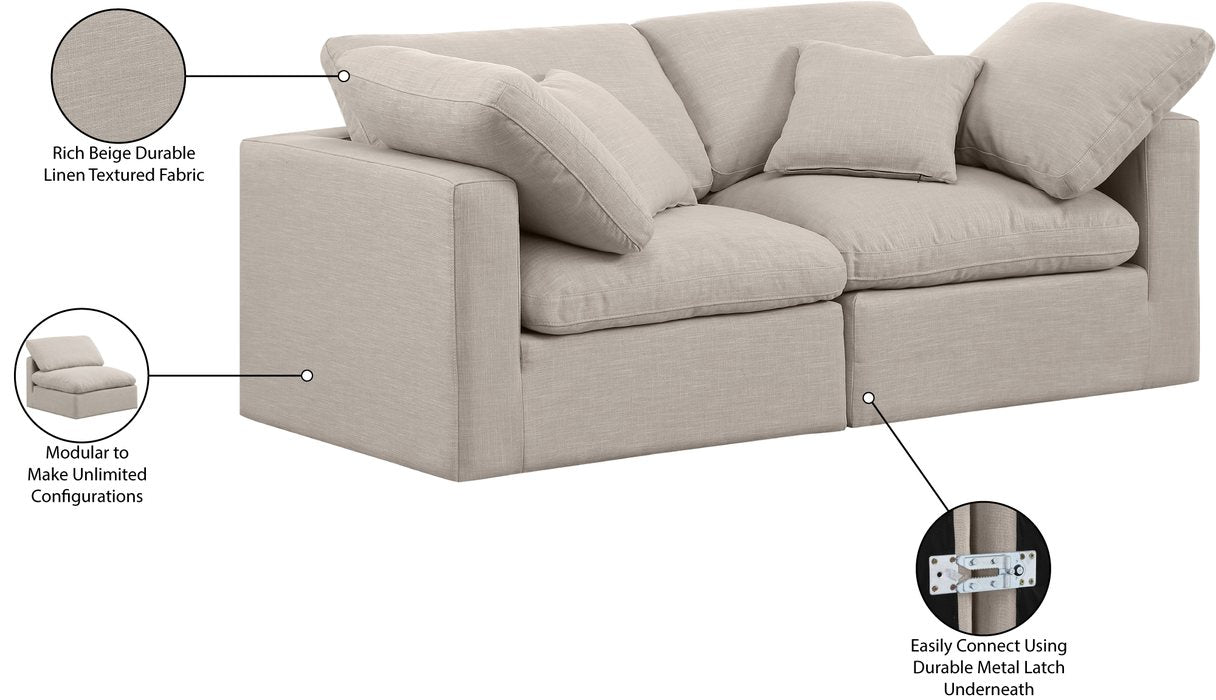 Meridian Furniture - Indulge 70" Beige Linen Textured Fabric Upholstered 2pc. Loveseat - 141Beige-S70 - GreatFurnitureDeal