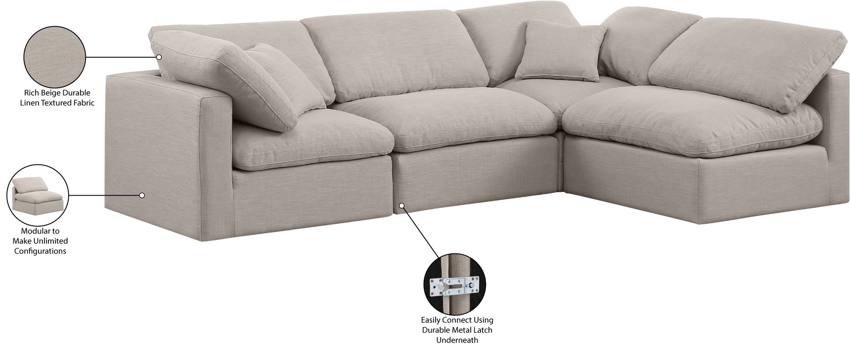 Meridian Furniture - Indulge 105" Beige Linen Textured Fabric Upholstered 4pc. Sectional - 141Beige-Sec4B - GreatFurnitureDeal