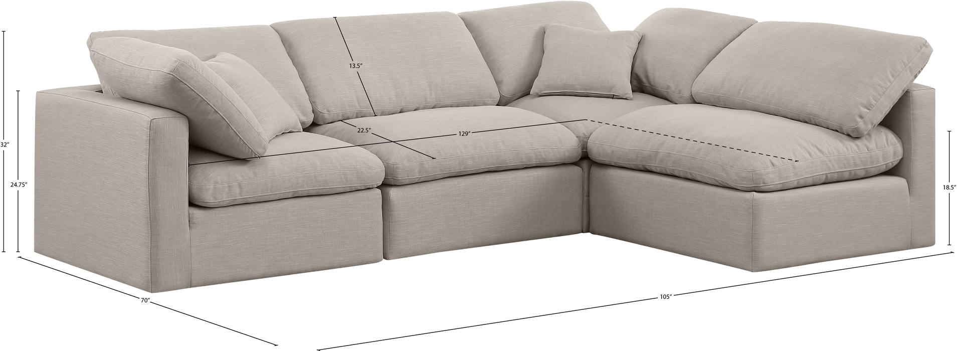 Meridian Furniture - Indulge 105" Beige Linen Textured Fabric Upholstered 4pc. Sectional - 141Beige-Sec4B - GreatFurnitureDeal