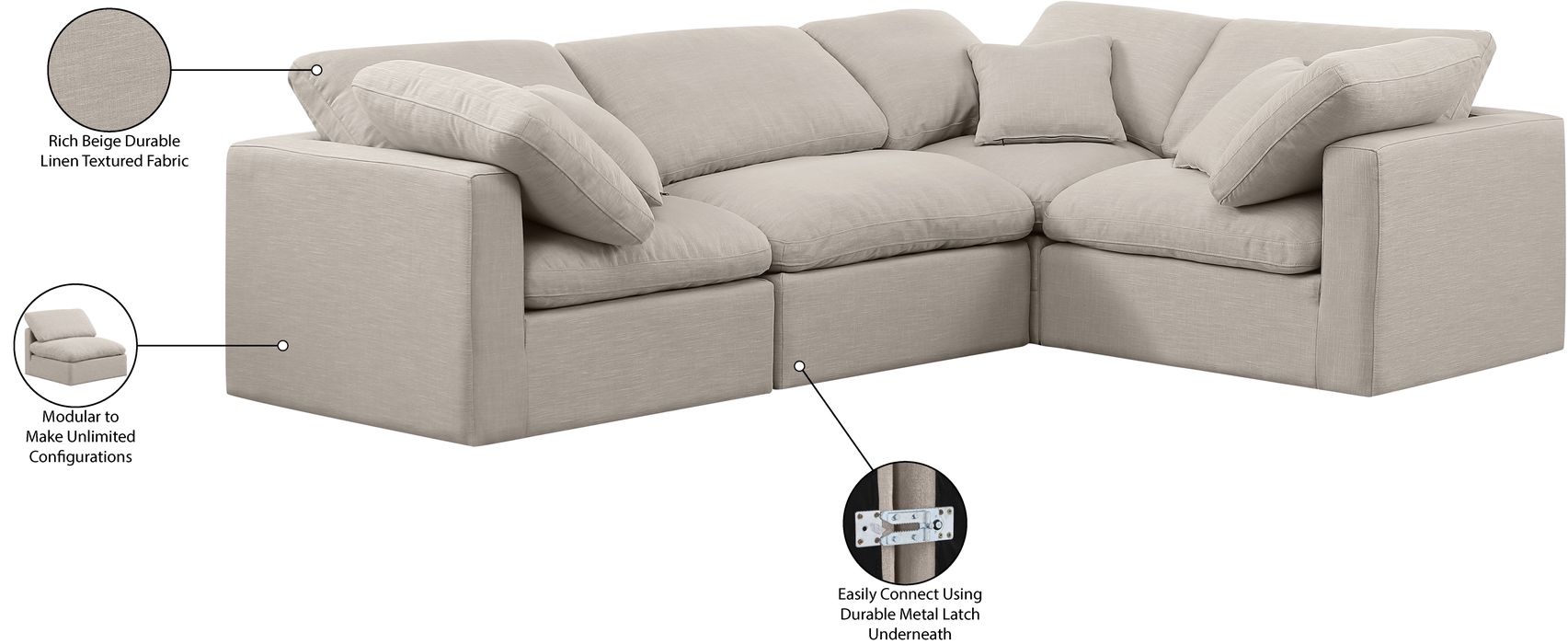 Meridian Furniture - Indulge 105" Beige Linen Textured Fabric Upholstered 4pc. Sectional - 141Beige-Sec4C - GreatFurnitureDeal