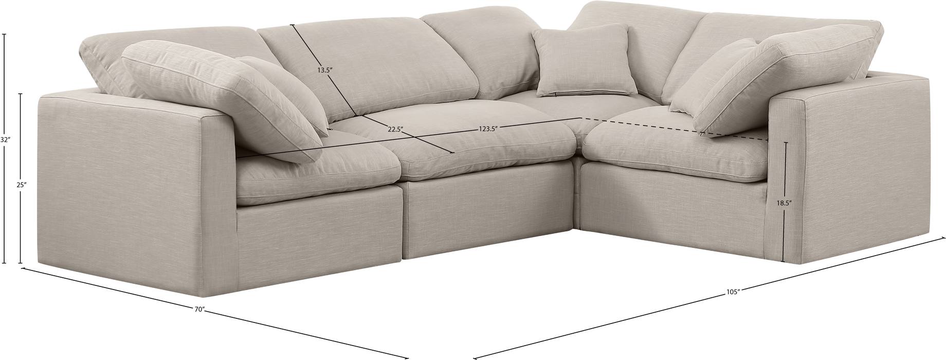 Meridian Furniture - Indulge 105" Beige Linen Textured Fabric Upholstered 4pc. Sectional - 141Beige-Sec4C - GreatFurnitureDeal