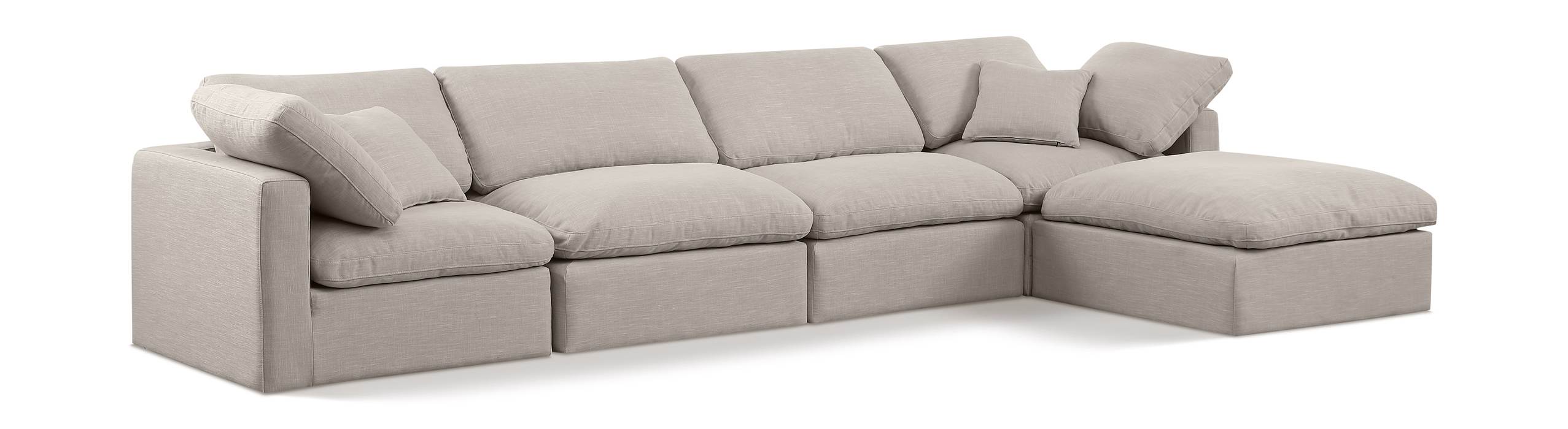 Meridian Furniture - Indulge 140" Beige Linen Textured Fabric Upholstered 5pc. Sectional - 141Beige-Sec5A - GreatFurnitureDeal