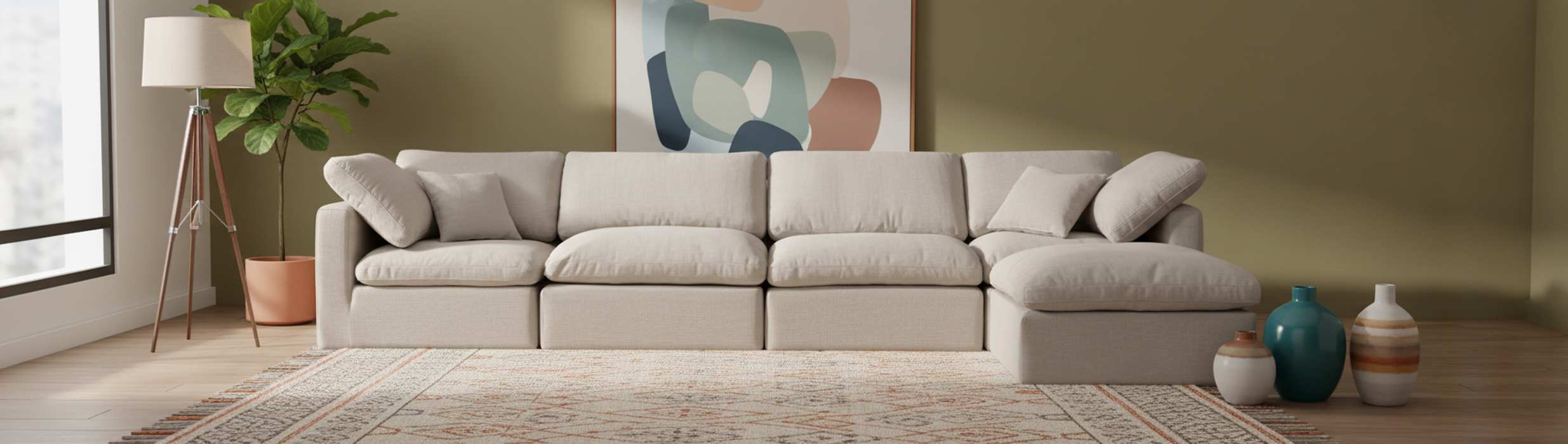 Meridian Furniture - Indulge 140" Beige Linen Textured Fabric Upholstered 5pc. Sectional - 141Beige-Sec5A - GreatFurnitureDeal