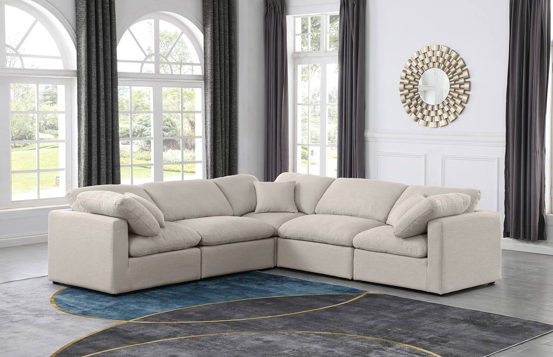 Meridian Furniture - Indulge 105" Beige Linen Textured Fabric Upholstered 5pc. Sectional - 141Beige-Sec5C - GreatFurnitureDeal