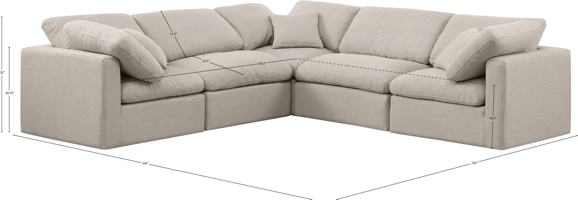 Meridian Furniture - Indulge 105" Beige Linen Textured Fabric Upholstered 5pc. Sectional - 141Beige-Sec5C - GreatFurnitureDeal
