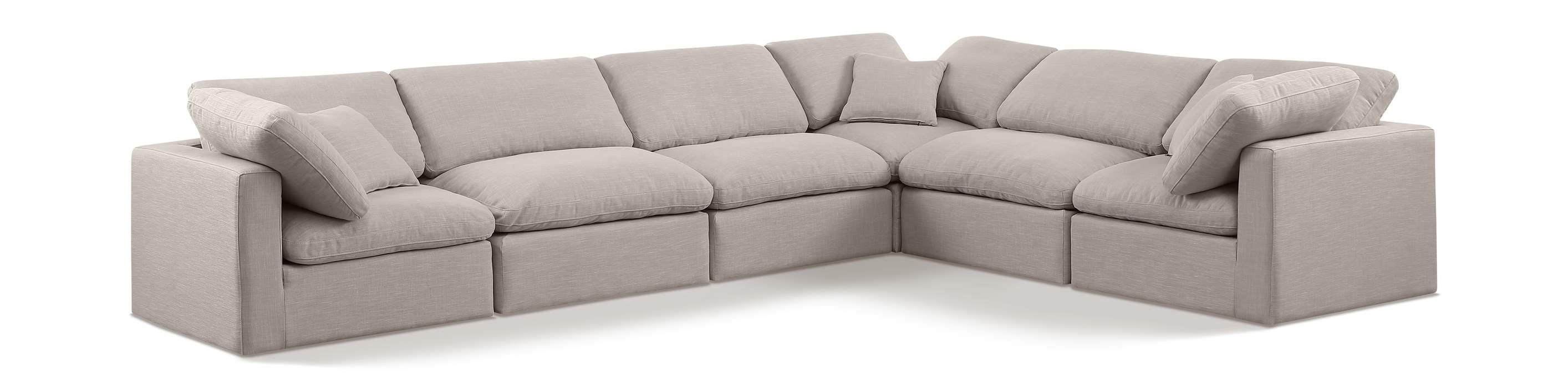 Meridian Furniture - Indulge 140" Beige Linen Textured Fabric Upholstered 6pc. Sectional - 141Beige-Sec6A - GreatFurnitureDeal