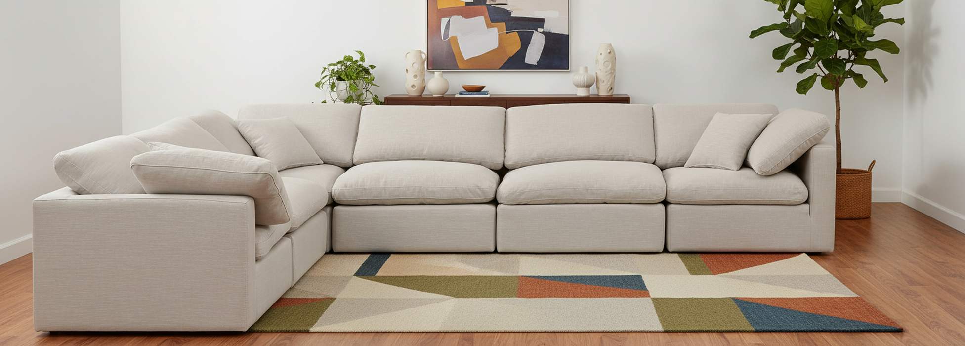 Meridian Furniture - Indulge 140" Beige Linen Textured Fabric Upholstered 6pc. Sectional - 141Beige-Sec6A - GreatFurnitureDeal