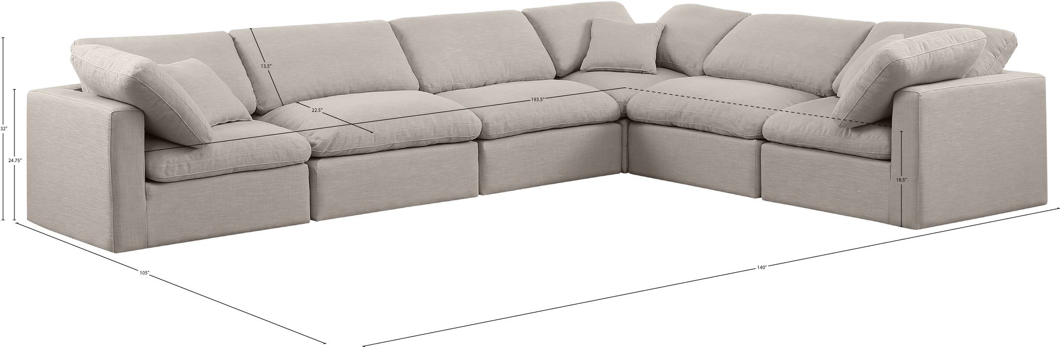 Meridian Furniture - Indulge 140" Beige Linen Textured Fabric Upholstered 6pc. Sectional - 141Beige-Sec6A - GreatFurnitureDeal