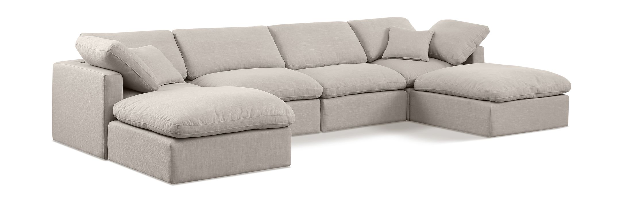 Meridian Furniture - Indulge 140" Beige Linen Textured Fabric Upholstered 6pc. Sectional - 141Beige-Sec6B - GreatFurnitureDeal