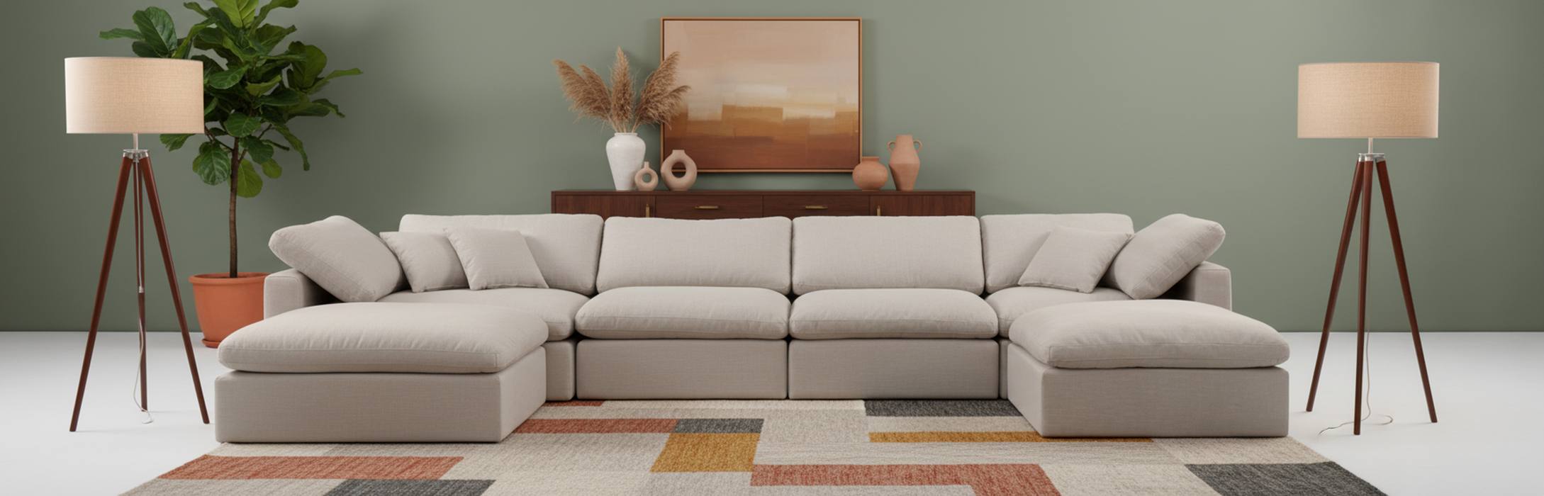 Meridian Furniture - Indulge 140" Beige Linen Textured Fabric Upholstered 6pc. Sectional - 141Beige-Sec6B - GreatFurnitureDeal