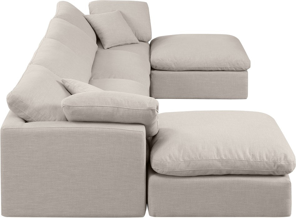 Meridian Furniture - Indulge 140" Beige Linen Textured Fabric Upholstered 6pc. Sectional - 141Beige-Sec6B - GreatFurnitureDeal