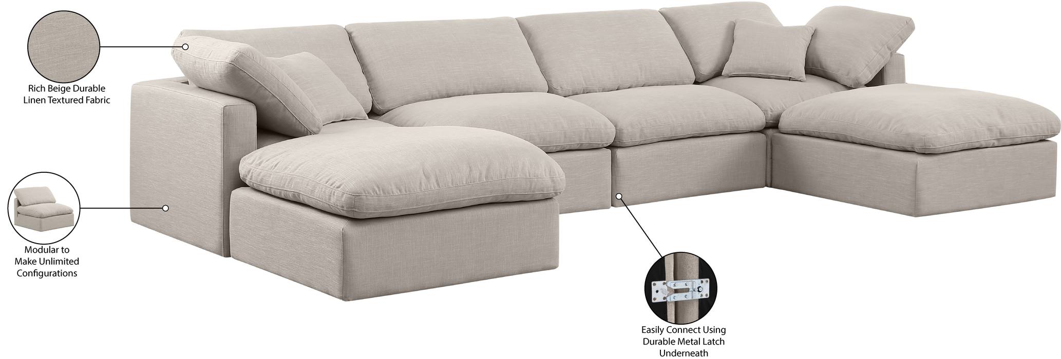 Meridian Furniture - Indulge 140" Beige Linen Textured Fabric Upholstered 6pc. Sectional - 141Beige-Sec6B - GreatFurnitureDeal
