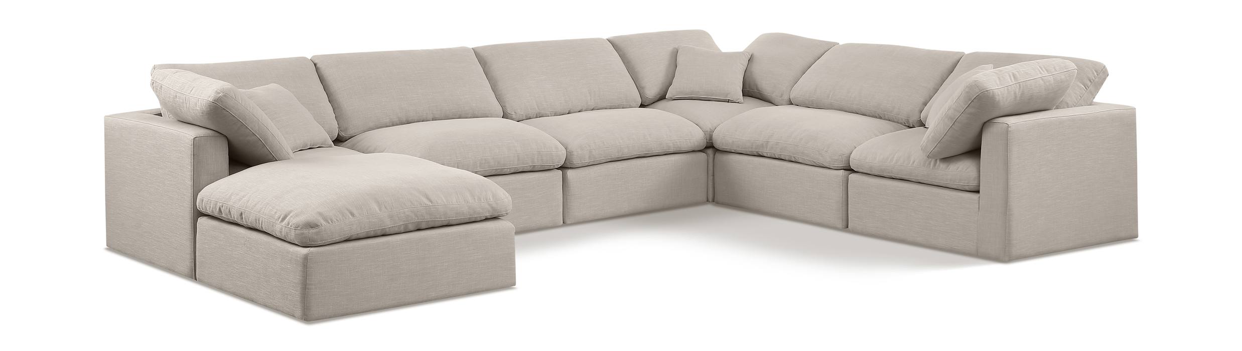 Meridian Furniture - Indulge 140" Beige Linen Textured Fabric Upholstered 7pc. Sectional - 141Beige-Sec7A - GreatFurnitureDeal