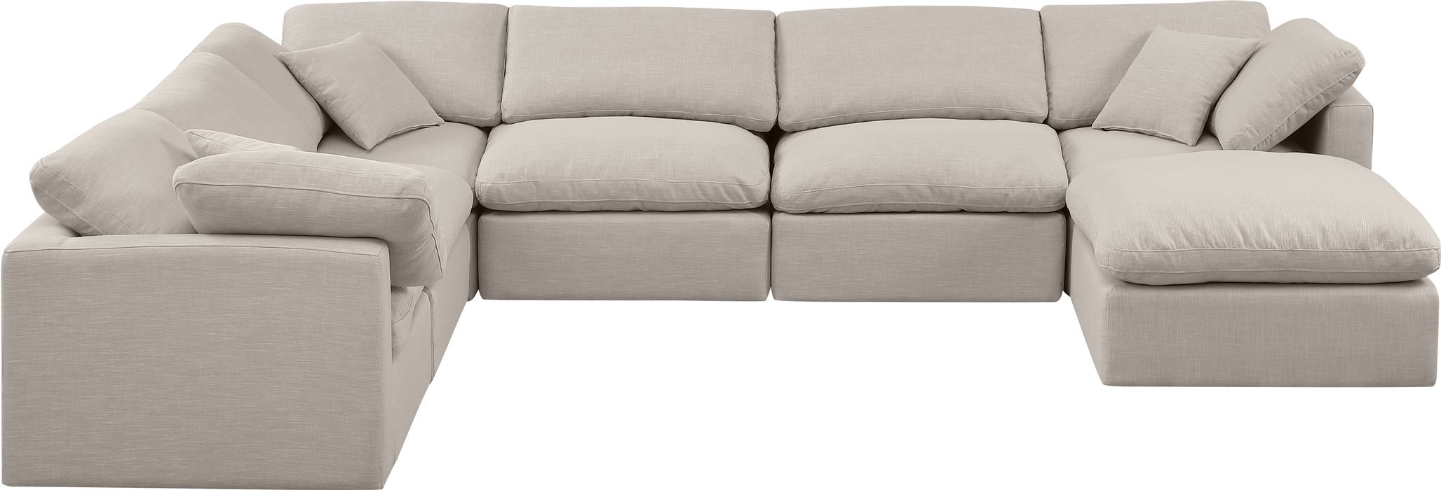 Meridian Furniture - Indulge 140" Beige Linen Textured Fabric Upholstered 7pc. Sectional - 141Beige-Sec7A - GreatFurnitureDeal