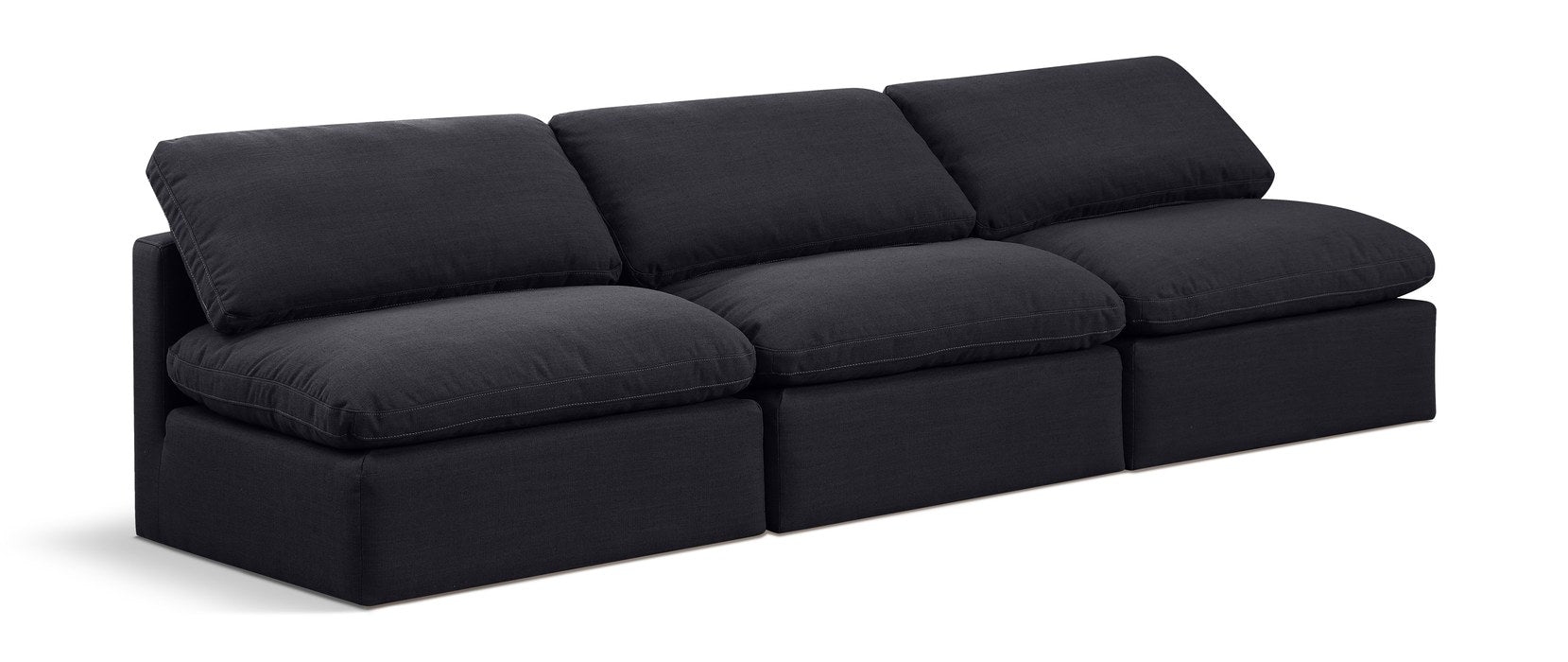 Meridian Furniture - Indulge 105" Black Linen Textured Fabric Upholstered 3pc. Armless Sofa - 141Black-S3 - GreatFurnitureDeal