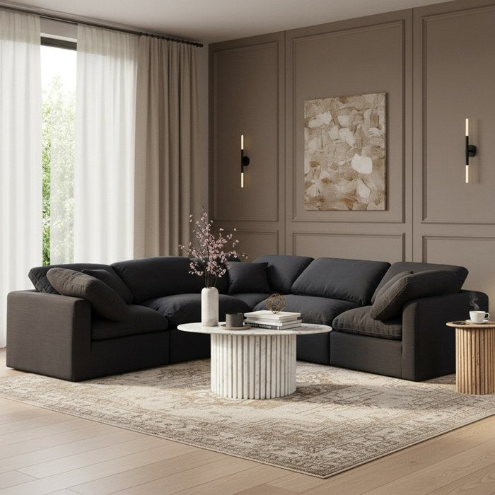 Meridian Furniture - Indulge 105" Black Linen Textured Fabric Upholstered 5pc. Sectional - 141Black-Sec5C - GreatFurnitureDeal