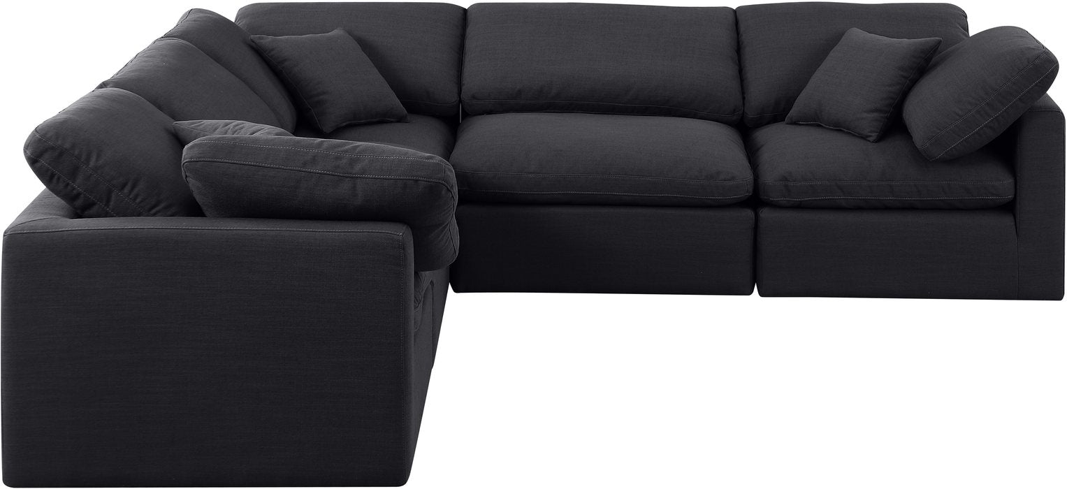 Meridian Furniture - Indulge 105" Black Linen Textured Fabric Upholstered 5pc. Sectional - 141Black-Sec5C - GreatFurnitureDeal