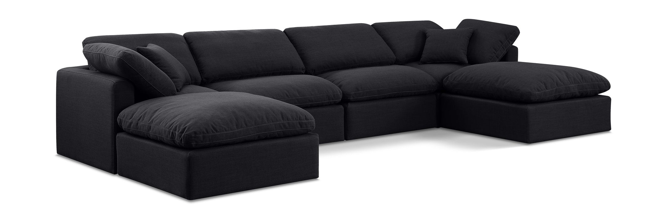 Meridian Furniture - Indulge 140" Black Linen Textured Fabric Upholstered 6pc. Sectional - 141Black-Sec6B - GreatFurnitureDeal