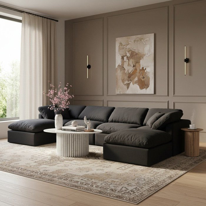 Meridian Furniture - Indulge 140" Black Linen Textured Fabric Upholstered 6pc. Sectional - 141Black-Sec6B - GreatFurnitureDeal