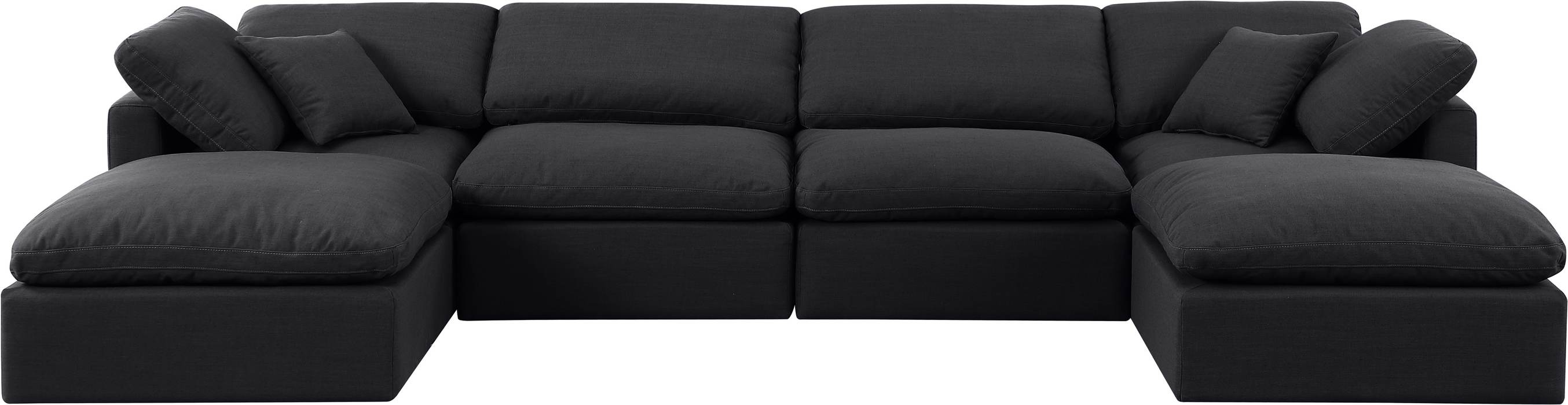 Meridian Furniture - Indulge 140" Black Linen Textured Fabric Upholstered 6pc. Sectional - 141Black-Sec6B - GreatFurnitureDeal