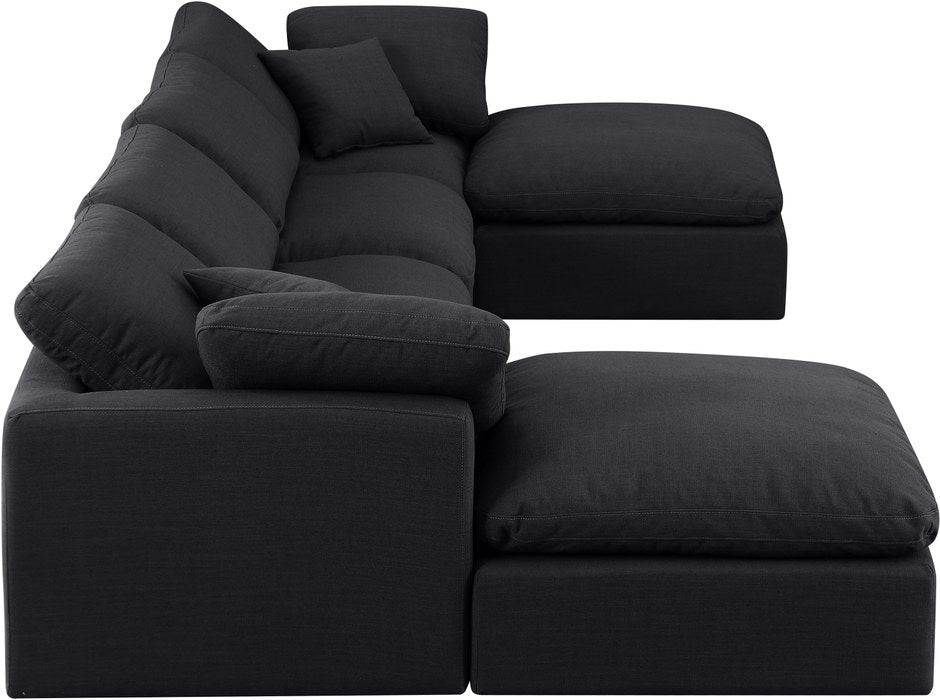 Meridian Furniture - Indulge 140" Black Linen Textured Fabric Upholstered 6pc. Sectional - 141Black-Sec6B - GreatFurnitureDeal