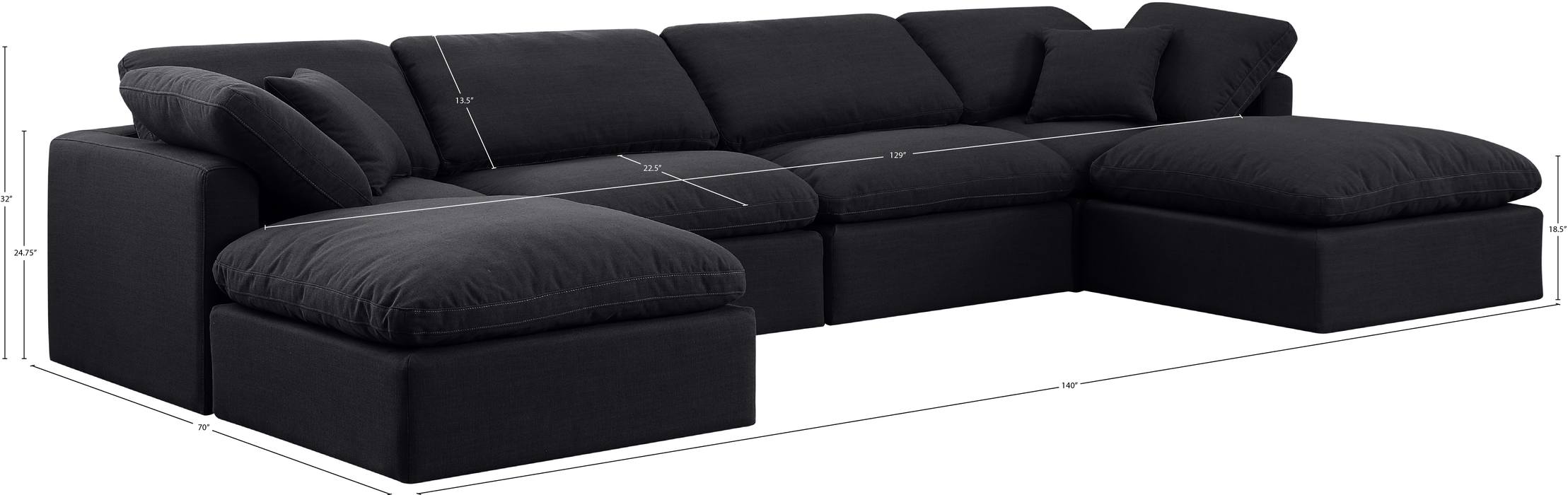 Meridian Furniture - Indulge 140" Black Linen Textured Fabric Upholstered 6pc. Sectional - 141Black-Sec6B - GreatFurnitureDeal