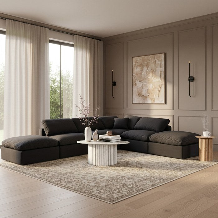 Meridian Furniture - Indulge 140" Black Linen Textured Fabric Upholstered 6pc. Sectional - 141Black-Sec6E - GreatFurnitureDeal