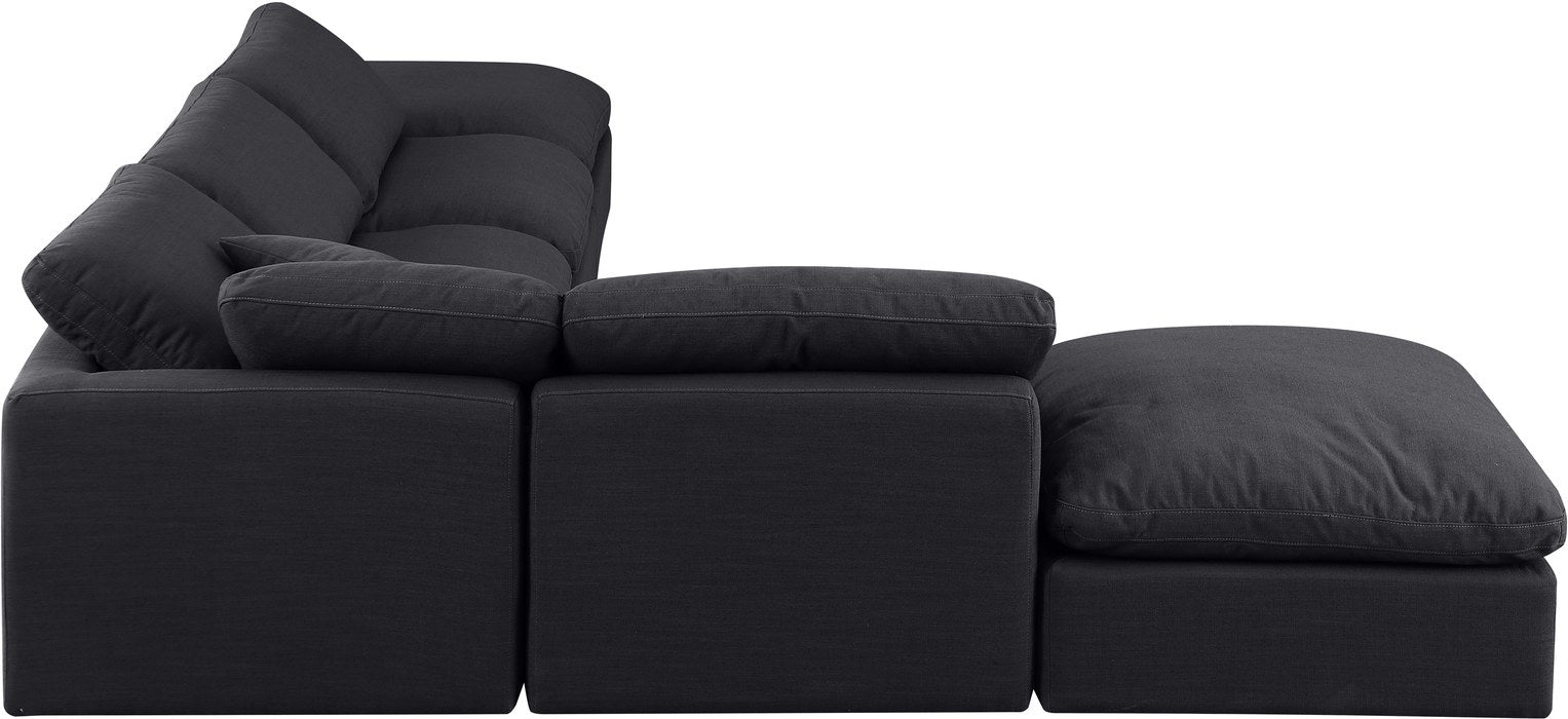 Meridian Furniture - Indulge 140" Black Linen Textured Fabric Upholstered 6pc. Sectional - 141Black-Sec6E - GreatFurnitureDeal