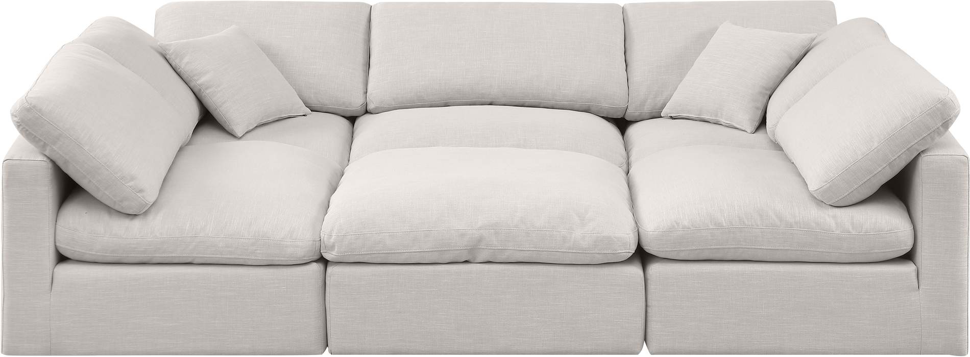 Meridian Furniture - Indulge 105" Cream Linen Textured Fabric Upholstered 6pc. Sectional - 141Cream-Sec6C - GreatFurnitureDeal