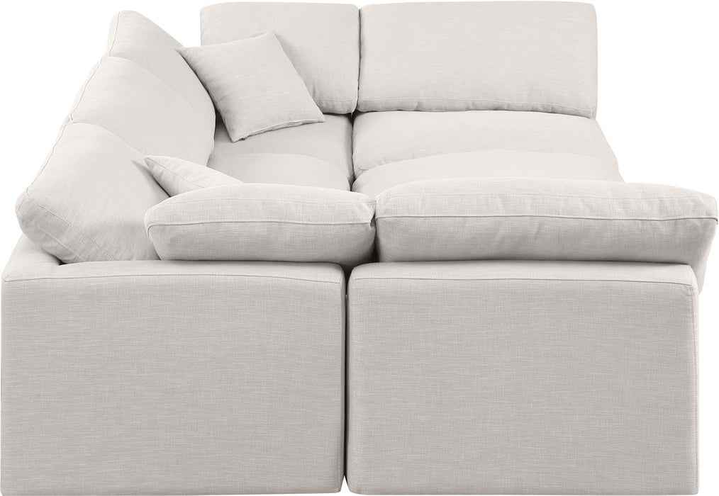 Meridian Furniture - Indulge 105" Cream Linen Textured Fabric Upholstered 6pc. Sectional - 141Cream-Sec6C - GreatFurnitureDeal