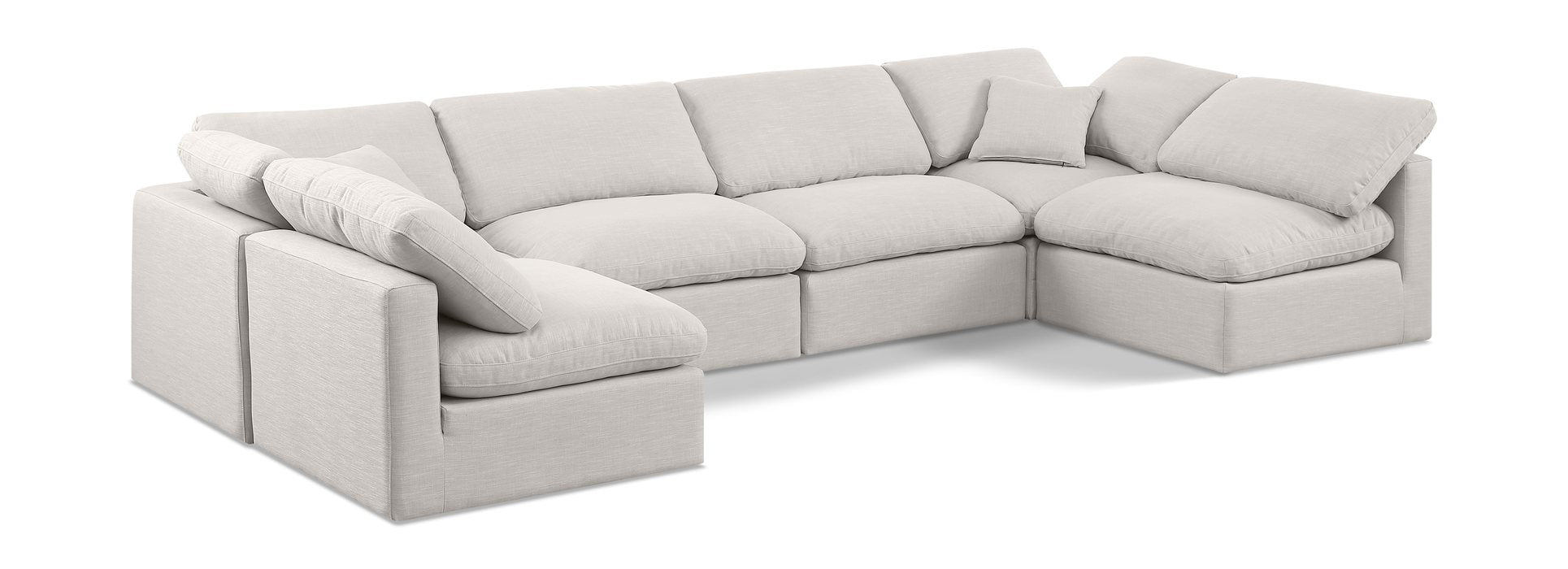 Meridian Furniture - Indulge 140" Cream Linen Textured Fabric Upholstered 6pc. Sectional - 141Cream-Sec6D - GreatFurnitureDeal