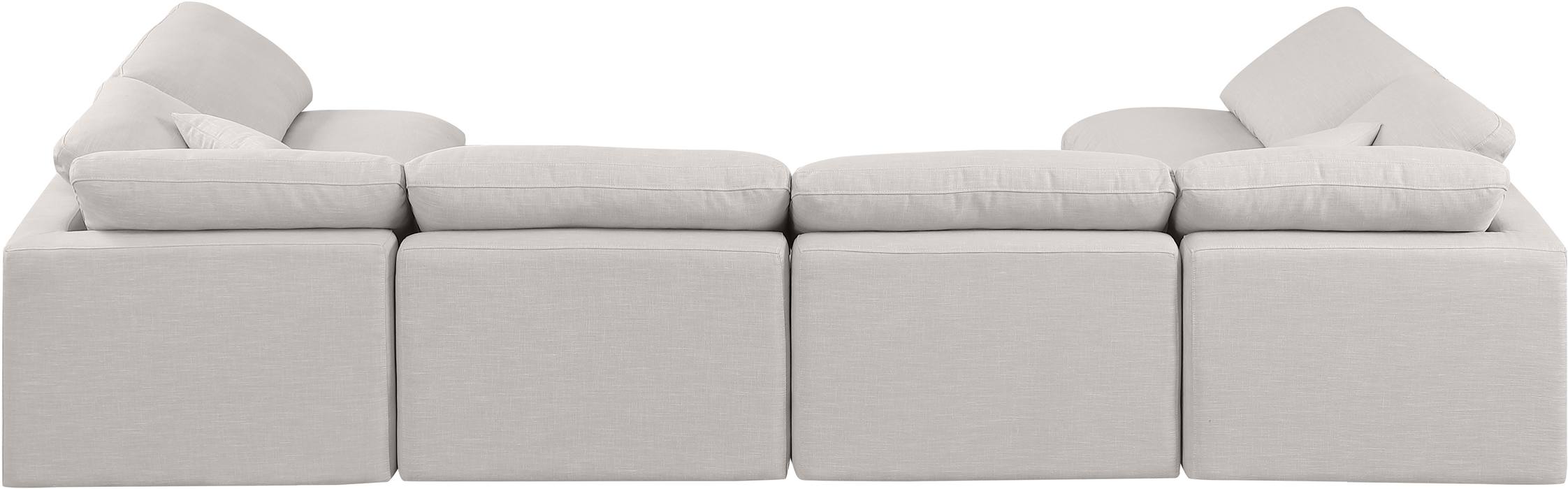 Meridian Furniture - Indulge 140" Cream Linen Textured Fabric Upholstered 6pc. Sectional - 141Cream-Sec6D - GreatFurnitureDeal