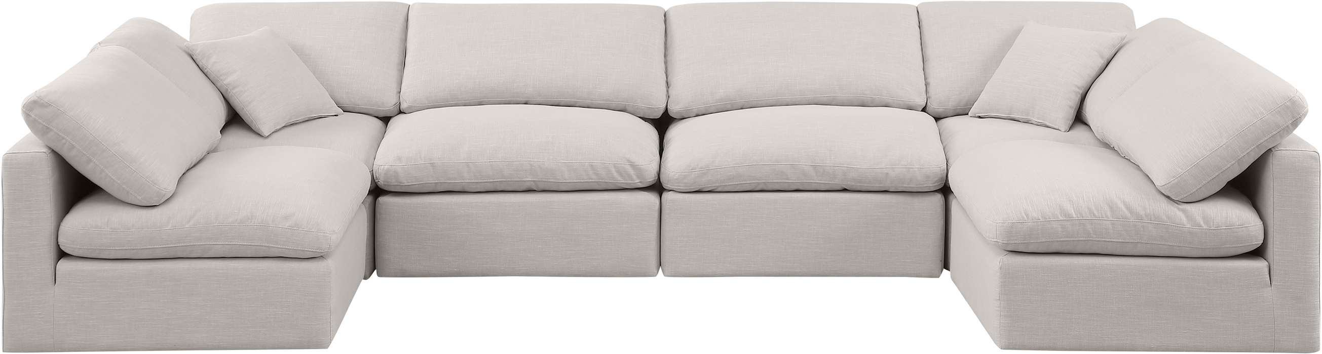 Meridian Furniture - Indulge 140" Cream Linen Textured Fabric Upholstered 6pc. Sectional - 141Cream-Sec6D - GreatFurnitureDeal