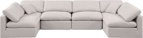 Meridian Furniture - Indulge 140" Cream Linen Textured Fabric Upholstered 6pc. Sectional - 141Cream-Sec6D - GreatFurnitureDeal
