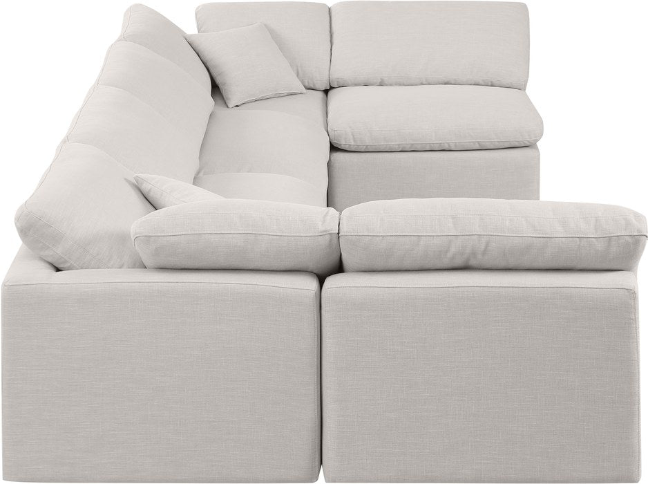 Meridian Furniture - Indulge 140" Cream Linen Textured Fabric Upholstered 6pc. Sectional - 141Cream-Sec6D - GreatFurnitureDeal