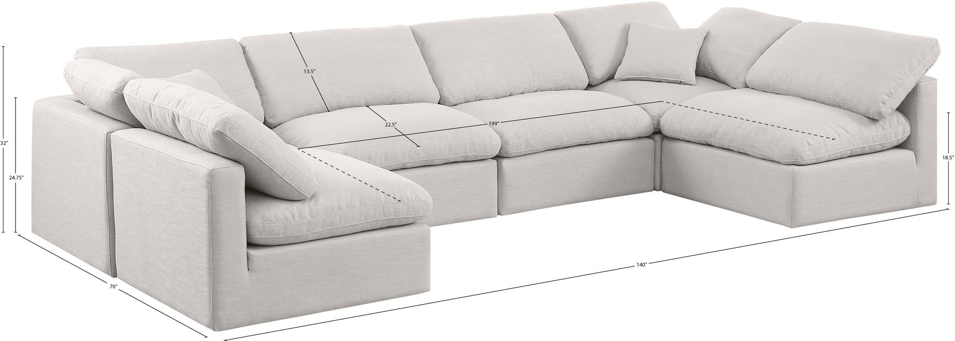 Meridian Furniture - Indulge 140" Cream Linen Textured Fabric Upholstered 6pc. Sectional - 141Cream-Sec6D - GreatFurnitureDeal