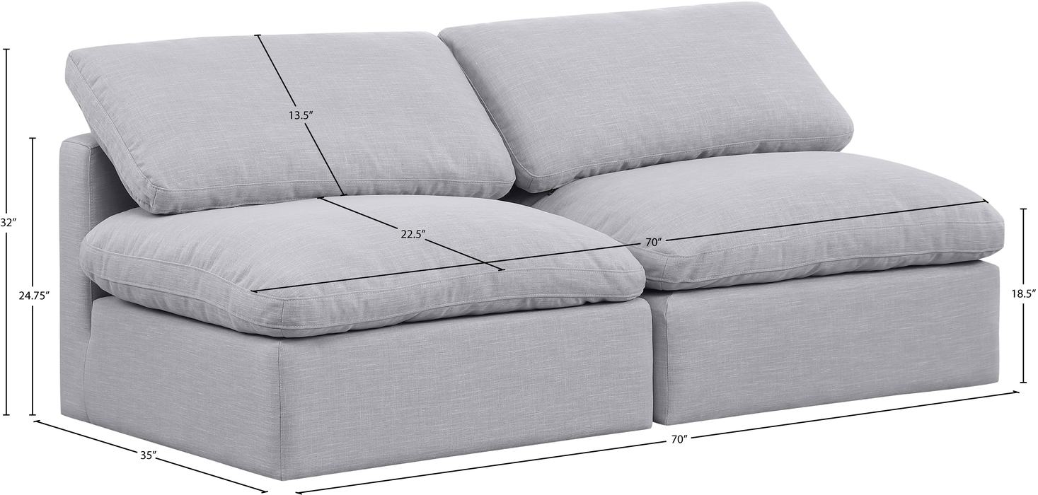 Meridian Furniture - Indulge 70" Grey Linen Textured Fabric Upholstered 2pc. Armless Loveseat - 141Grey-S2 - GreatFurnitureDeal