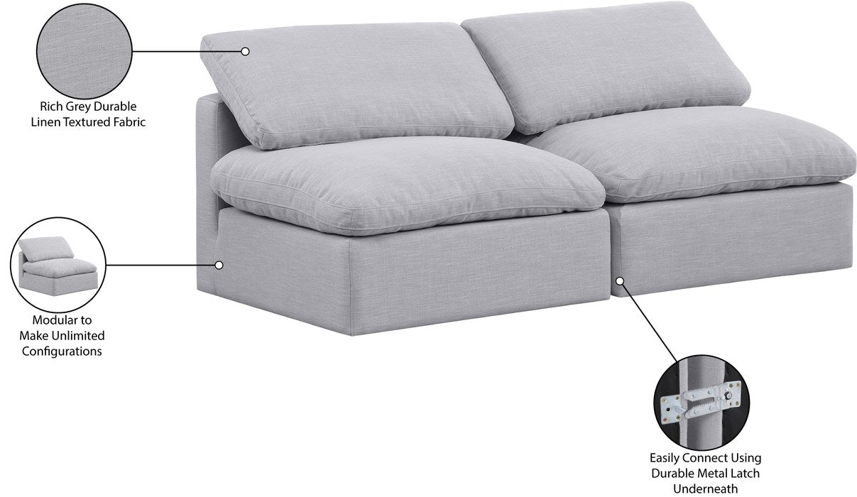 Meridian Furniture - Indulge 70" Grey Linen Textured Fabric Upholstered 2pc. Armless Loveseat - 141Grey-S2 - GreatFurnitureDeal