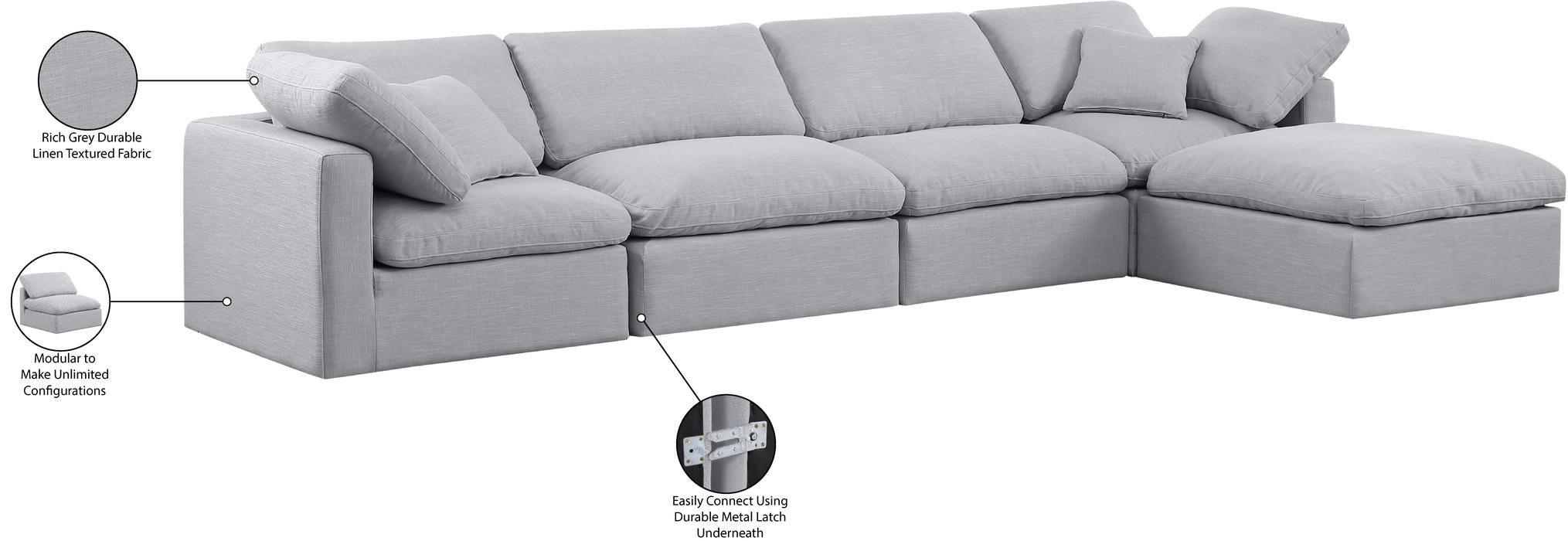 Meridian Furniture - Indulge 140" Grey Linen Textured Fabric Upholstered 5pc. Sectional - 141Grey-Sec5A - GreatFurnitureDeal