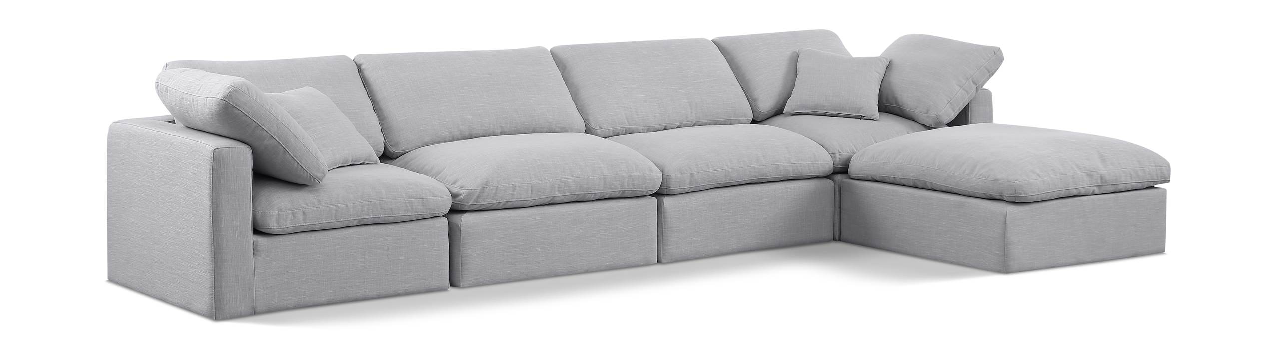 Meridian Furniture - Indulge 140" Grey Linen Textured Fabric Upholstered 5pc. Sectional - 141Grey-Sec5A - GreatFurnitureDeal