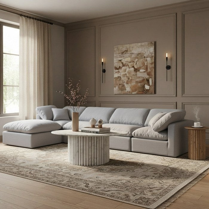 Meridian Furniture - Indulge 140" Grey Linen Textured Fabric Upholstered 5pc. Sectional - 141Grey-Sec5A - GreatFurnitureDeal