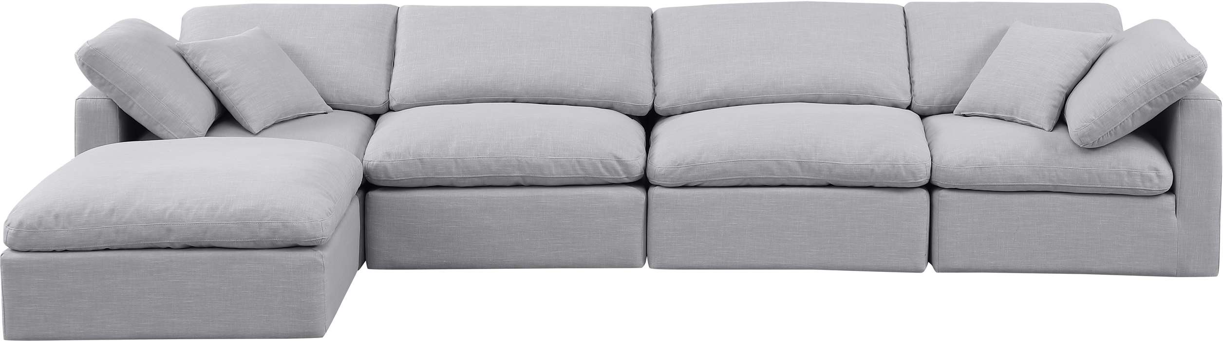 Meridian Furniture - Indulge 140" Grey Linen Textured Fabric Upholstered 5pc. Sectional - 141Grey-Sec5A - GreatFurnitureDeal