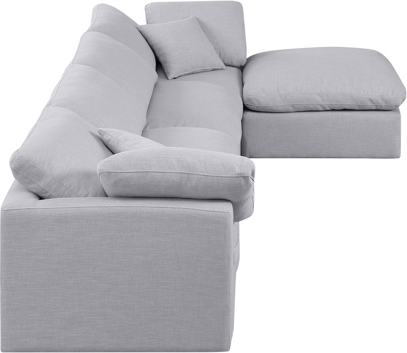 Meridian Furniture - Indulge 140" Grey Linen Textured Fabric Upholstered 5pc. Sectional - 141Grey-Sec5A - GreatFurnitureDeal
