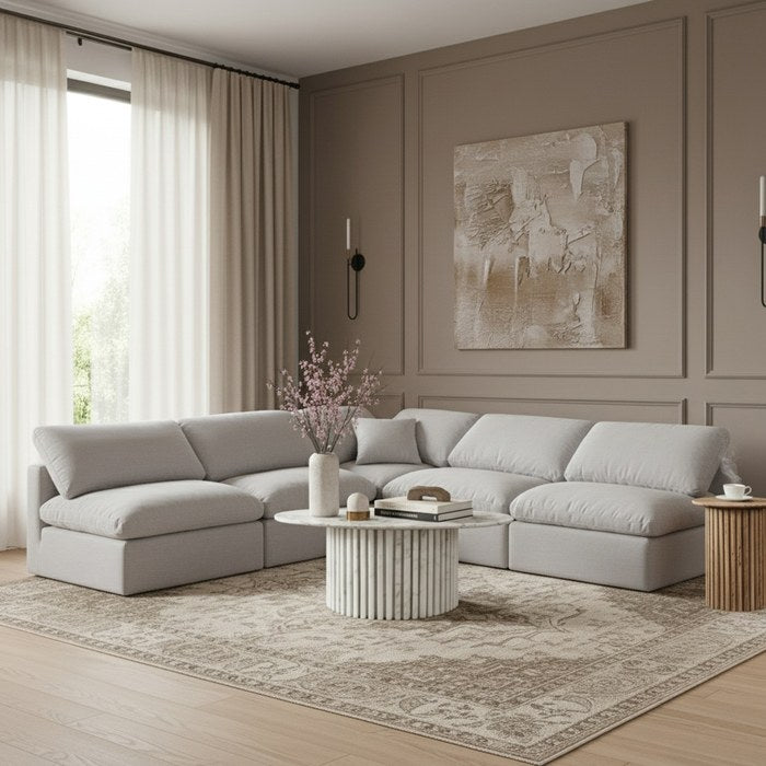 Meridian Furniture - Indulge 105" Grey Linen Textured Fabric Upholstered 5pc. Sectional - 141Grey-Sec5B - GreatFurnitureDeal